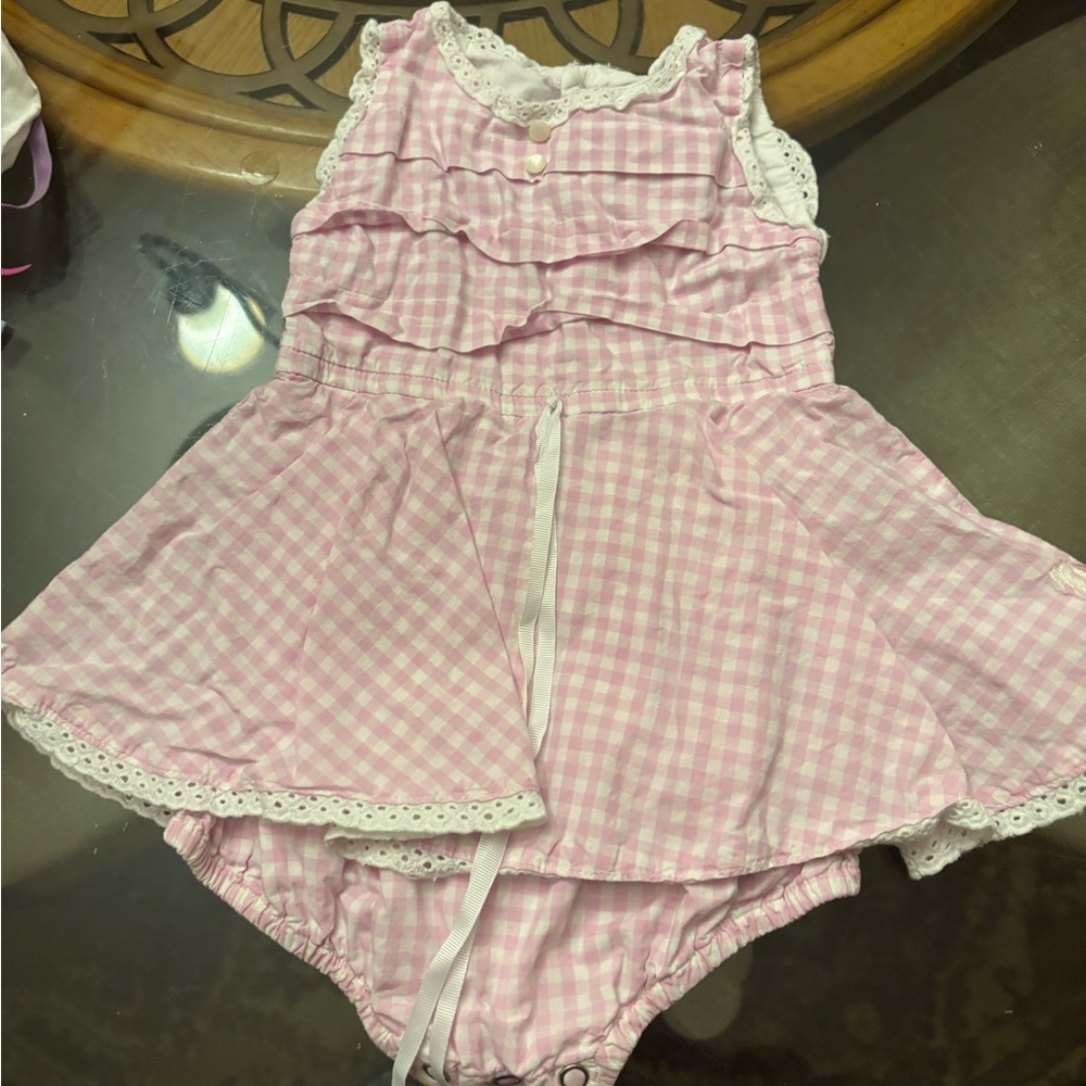 Pink Gingham Baby Dress with Lace Trim